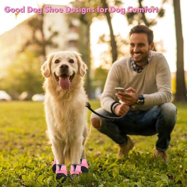 DOGOYS черевики для собак, водонепроникні, нековзні, для середніх і великих порід, 4 шт., зимові та літні, з міцною підошвою, рожеві