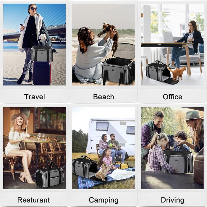 Сумка-переноска для котів та собак Baghler, сіра, середнього розміру, розширювана, складна, з підкладкою з флісу, для подорожей, схвалена авіаперевозниками