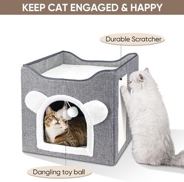 Кігтечка-ліжко для котів Furjoy: двоярусна кімната-будинок з іграшкою та когтеточкою, 40x40x40 см