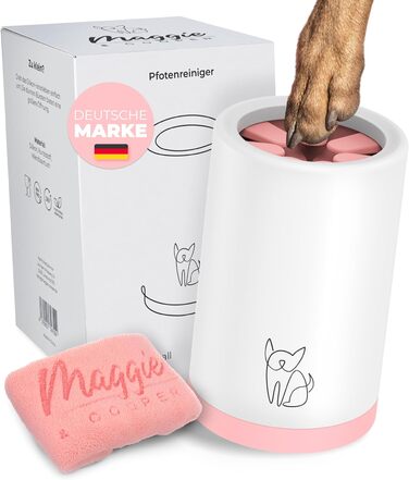 Очисник для лап тварин Maggie & Cooper (розмір S, колір: рожевий) | чисті лапки | з мікрофібровим рушником | 2 розміри | придатний для миття в посудомийній машині | м'які щітки