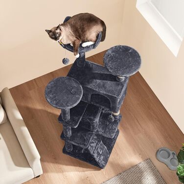 Кігтеточка велика Yaheetech 158 см, Кліматичний комплекс для котів з 3 платформами, 3 стовпчиками для шліфування, 2 будиночками, м'ячиками, сірий