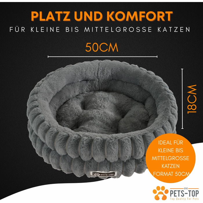 Килимок для котів PETS-TOP, плюшевий, круглий, м'який, миючий, для котів та маленьких собак, з неслизьким покриттям (Сірий, 50 см)