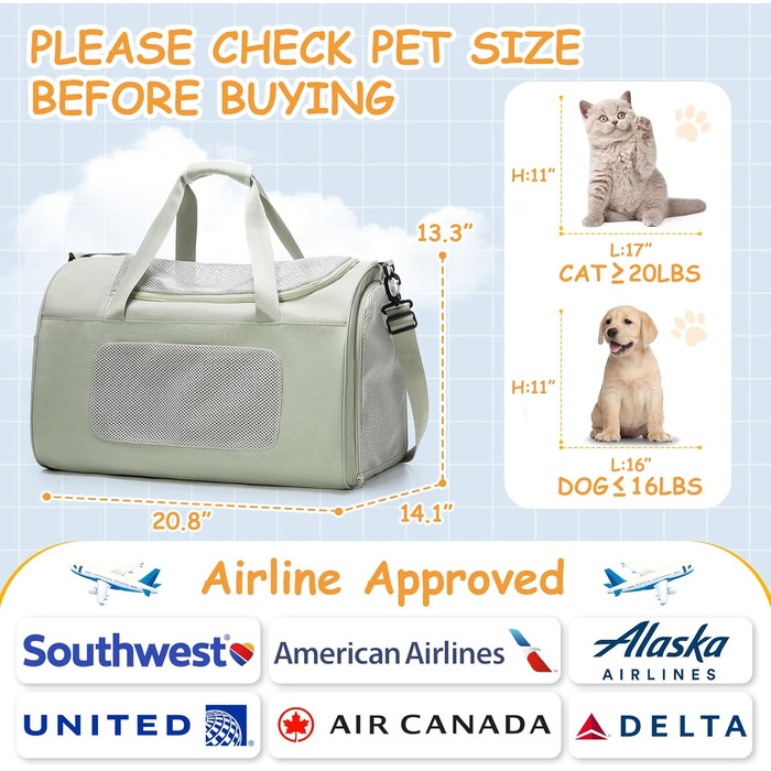 Транспортна переноска для котів та собак великих порід, XL, 53x36x34 см, зелена