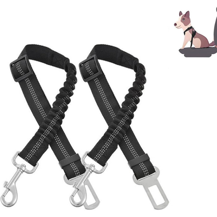 Авторемні для собак, 2 шт., шлейка для автомобіля, регульовані еластичні авторемні для собак, аксесуари для подорожей з домашніми тваринами, підходять для малих, середніх та великих собак (чорний)