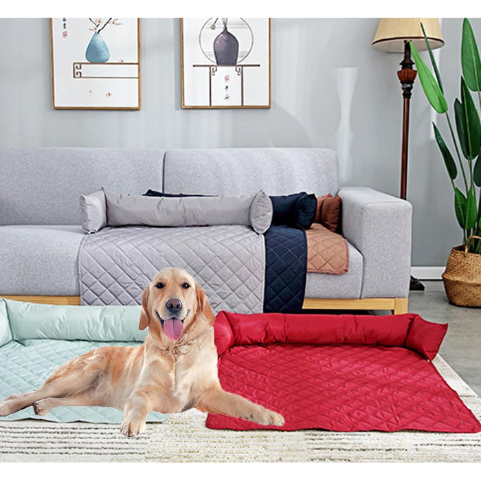 Захисний чохол для собачого дивана, водовідштовхувальний, для середніх та великих собак та котів, заспокійлива підстилка з піднятим бортиком, легко чиститься (75 x 120 см, світло-сірий)