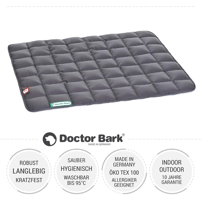 М'яка якісна лежанка для собак Doctor Bark, розмір M, 80x70 см, сіра, для середніх собак, міцна, для дому та вулиці, витримує прання до 95°C