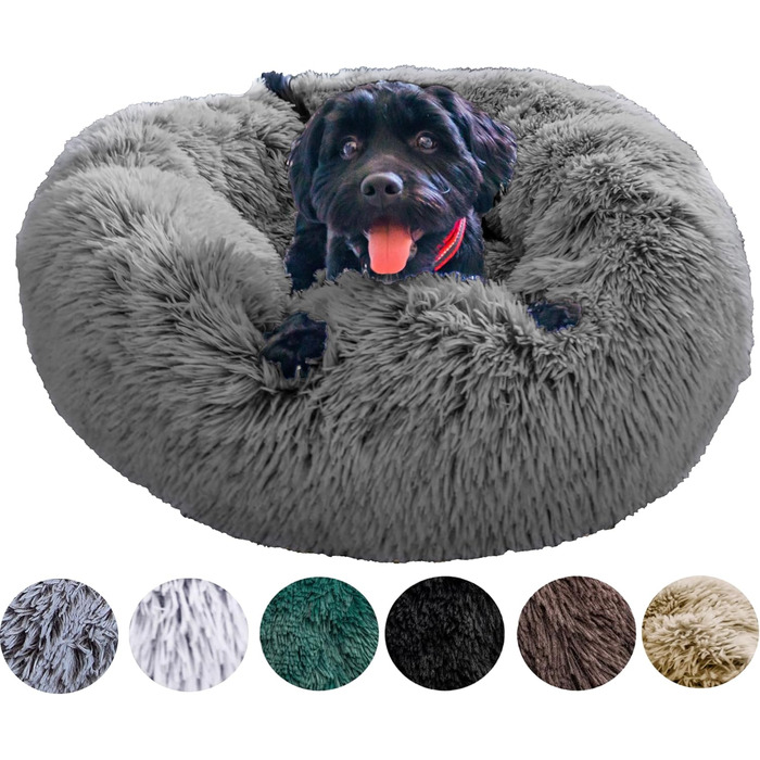 М'яке ліжко для собак знімний чохол 65 см - Ручна робота, пухнасте ліжко для собак, подушка для собак пухнаста, ліжко для котів, машинне прання - Кругле ліжко для котів сірого кольору 65 см сірого кольору