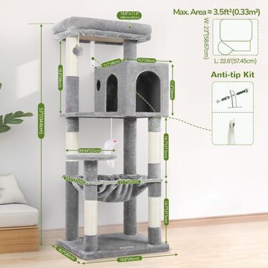 Комплекс для котів Globlazer Kratzbaum з гамаком 45x40 см, будиночком, платформами, 137 см, світло-сірий