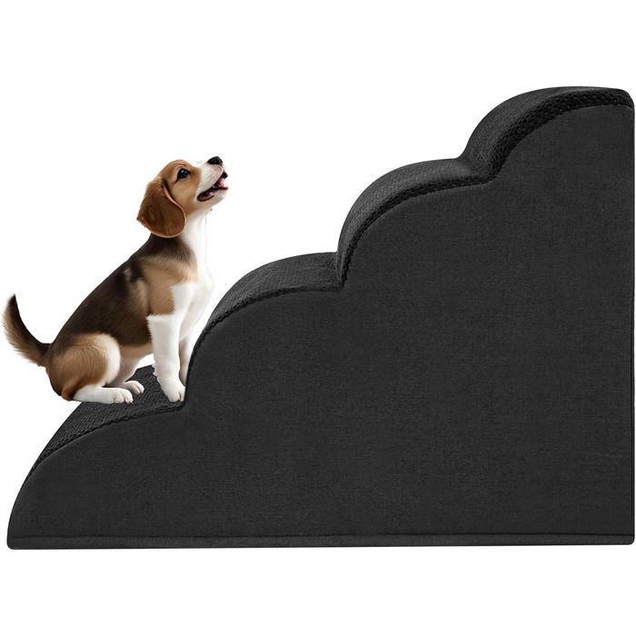 Сходинка для собак та котів Romrol – 4 сходинки, чорний колір, з неслизьким покриттям, з Memory Foam, для захисту суглобів