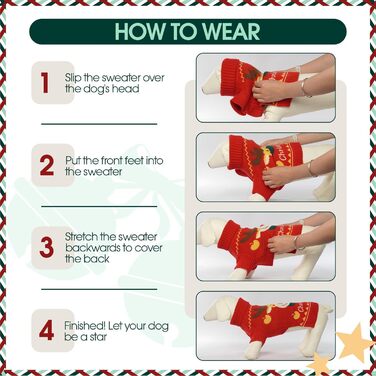 Теплий в'язаний пуловер для собак Kuoser на Новий рік, м'який зимовий одяг для собак, святковий пуловер з оленем для собак середніх та великих порід, зелений (XL, червоний)