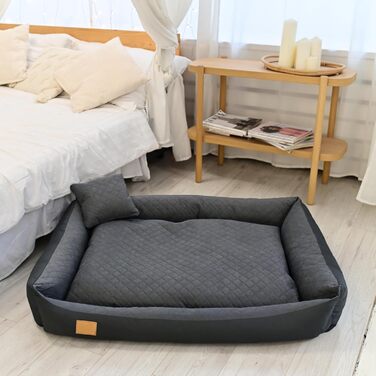 Ліжко для собак Odolplusz XXL, 120x90 см - знімний, водонепроникний чохол, зручний кошик для великих та середніх собак, миється та міцне, Графіт, 80 x 120 x 20 см