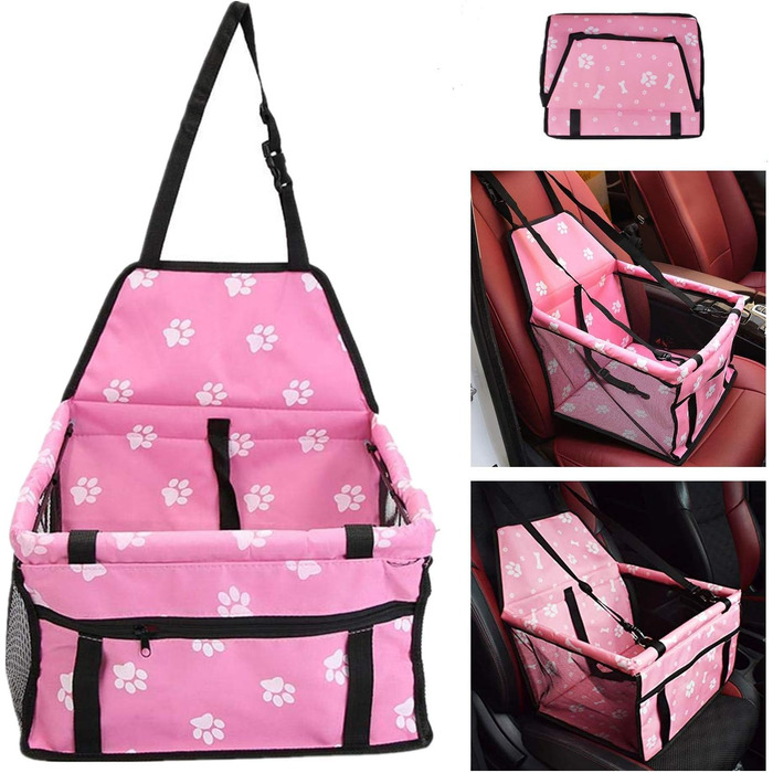 Автокрісло для собак, водовідштовхувальне, дихаюче, для малих та середніх порід, безпечне, миється, переноска для тварин (рожевий, кістка)