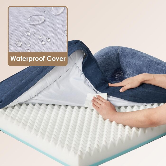 Ортопедичне ліжко для собак середніх порід, 91x68x17.5 см, з Memory Foam, миється та водонепроникне, кошик для собак з 4 бортиками, диванчик для собак, антиковзаюче, (106 x 76 x 18.5 см, Морська синя)