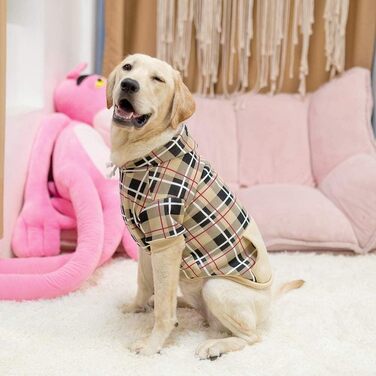 Пуловер для собак ExPawlorer в британському стилі в клітинку Тартан, теплий, з отвором для повідка, з капюшоном, для холодної погоди та зими, розміри XL-XXL (Бежевий)