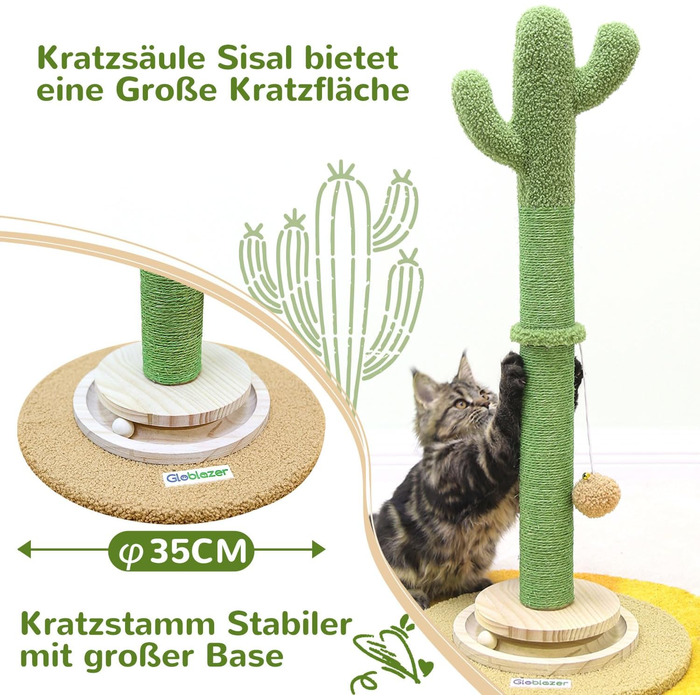 Котячий комплекс Globlazer з когтеточкою, великий, 90х50 см, 2 в 1 з іграшками, товстий стовпчик з сизалю, м'який, для великих котів (зелений)