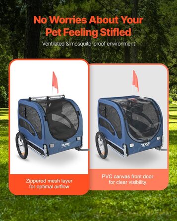 VEVOR Причіп для собак, вантажопідйомність до 45,4 кг, легкий, складна конструкція, універсальний кріплення, відбивачі, прапор