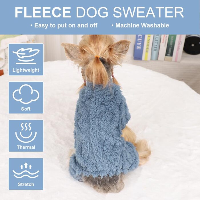 Теплий плед-світшот для собак, блакитний. Плед-світшот для маленьких собак, тепла одяг для цуценят, хакі, дівчатка, хлопчики, чихуахуа