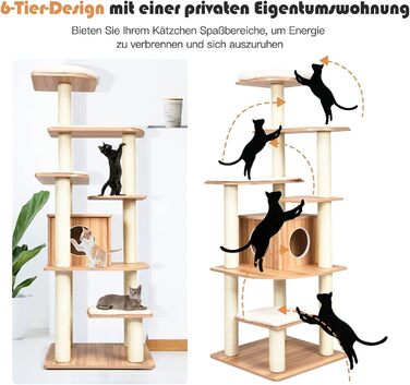 Кліматичний комплекс для котів GOPLUS Katzenbaum 175 см: 6 платформ, велика дерев'яна печера, ігровий комплекс, меблі для котів