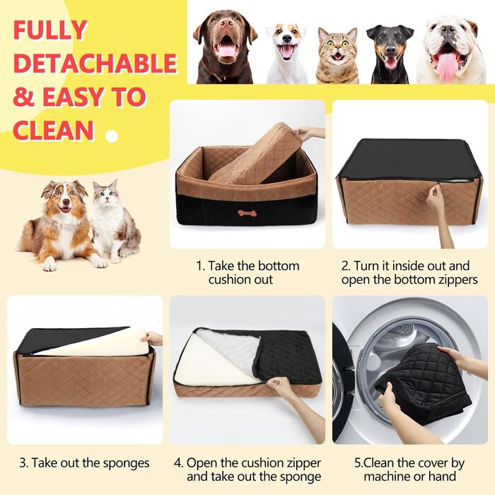 Автокрісло для собак PetsHome: комфортне та безпечне автокрісло для середніх та великих собак, знімний чохол, м'яке Memory Foam, кишені, 2 ремінці безпеки, коричневе