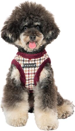 Шлея Puppia Kent Step-in для собак, тепла, зимова, з візерунком «гусяча лапка», для малих і середніх порід, бордова, розмір S
