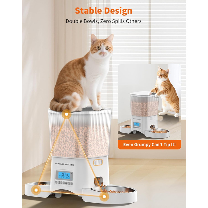 Автоматичний годівник для котів та собак HoneyGuaridan з 2 мисками (3.5L, білий)