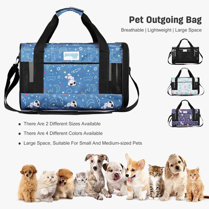 Транспортна сумка PETCUTE для котів та собак, складана, з плечовим ременем, схвалена авіакомпаніями, дихаюча, знімний килимок, синій (M)