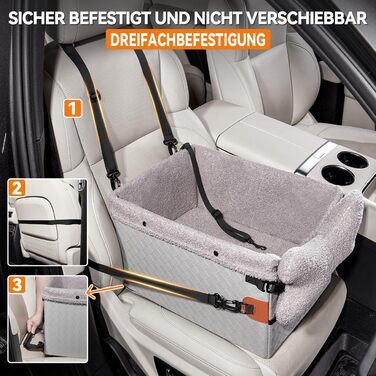 Автокрісло для собак маленьких та середніх порід, чорний та сірий колір, з кишенями та поворотком, підняття для заднього та переднього сидіння