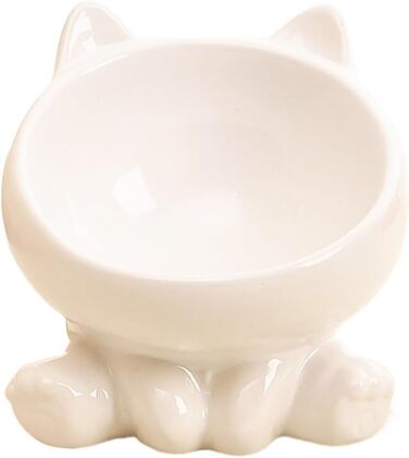 Керамічна годівниця для котів YLWX з підняттям, нахилена, захист шиї, годівниця для котів та собак, керамічна, біла