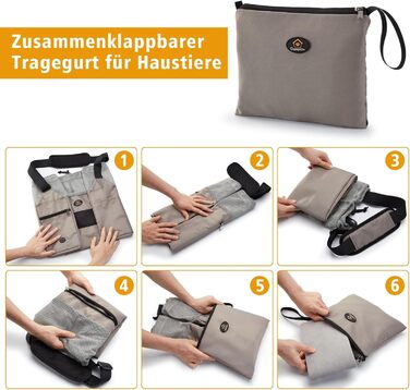 Сумка-переноска для собак Ownpets, сіра, до 6 кг, з регульованим ременем та кишенями, 42x25x14 см