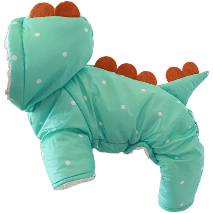 Зелений теплий костюм-перевдягання для собак у вигляді динозавра, XS