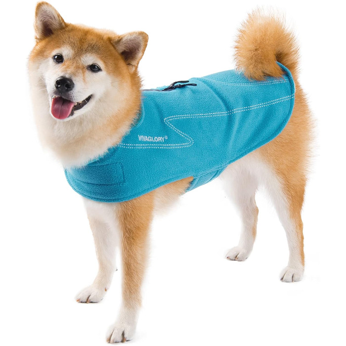 Тепла флісова куртка VIVAGLORY для собак на зиму, з отвором для шлейки, XS, блакитна (обхват грудей 38-48 см)