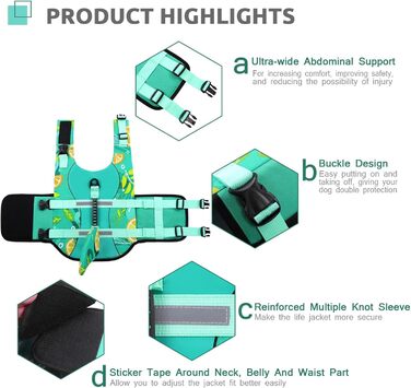 Спасальний жилет для собак у вигляді акули, XL (1 шт.), зелено-лимонний, для водних розваг, з ручкою та світловідбиваючими елементами