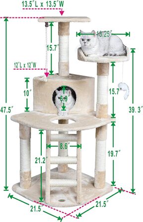 Дряпка для котів з будиночком, 63,5x81,3x120,7 см, бежева