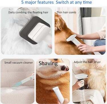 Набір для грумінгу собак з вакуумом, професійний, 1.8л, 5 інструментів, видаляє 99% шерсті, для собак та котів
