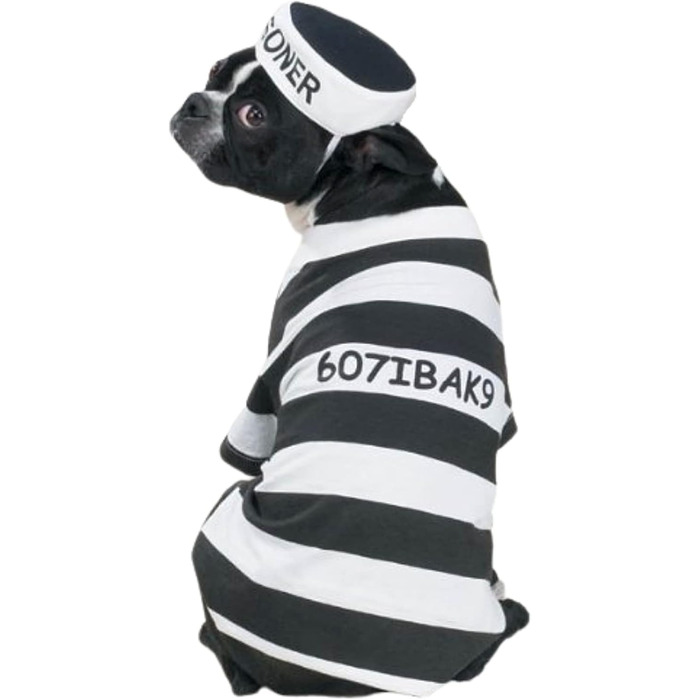 Костюм для собаки 'Prison Pooch', розмір XX-Large (XXL), обхват шиї 10 дюймів, обхват грудей 16 дюймів, довжина спини 12 дюймів