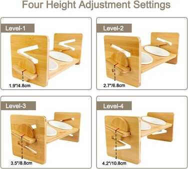 Підвищуюча миска для корму для собак та котів з кераміки з бамбуковим підставкою, нахилена платформа для котів та маленьких собак 36*14.2