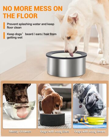 Нержавійна чаша для води для собак 2L, не протікає, без облизування, для дому, вулиці, авто