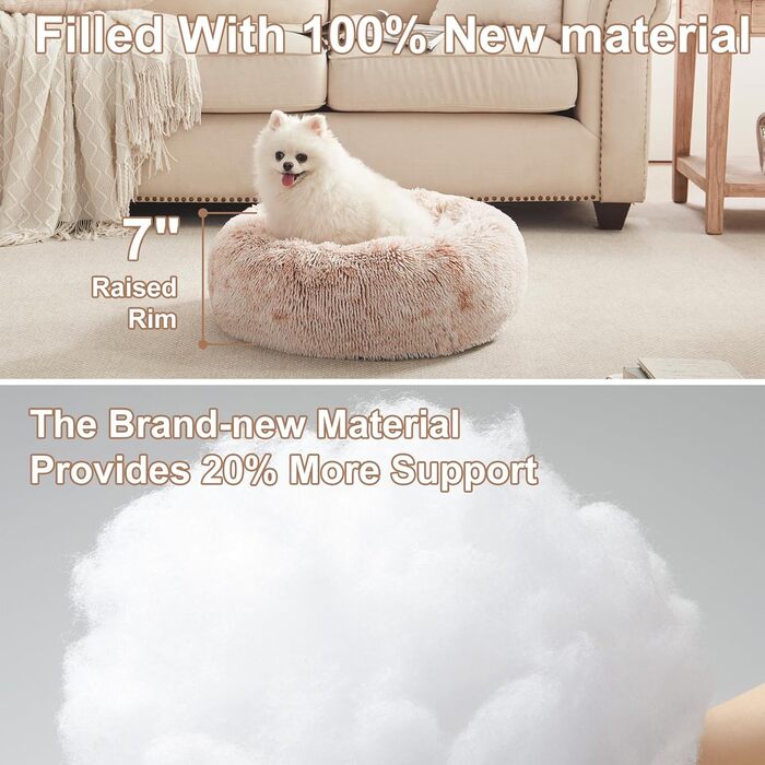 Заспокійливе собаче ліжко у вигляді пончика для маленьких собак, миється, кругле, ліжко для цуценят зі знімним покриттям, м'яке плюшеве ліжко для котів та собак, підходить для тварин до 11,3 кг, 58x58x18 см, Колір: Коричневий