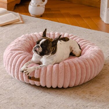 Кругле лежанка для собак MEWOOFUN - м'яке, плюшеве ліжко для маленьких собак та цуценят, рожевого кольору, 76x76x20 см