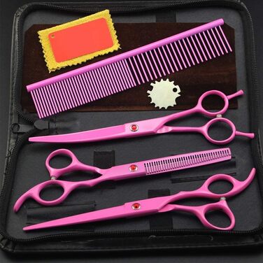 Набір професійних ножиць для стрижки волосся та грумінгу тварин QUNINE (рожевий)