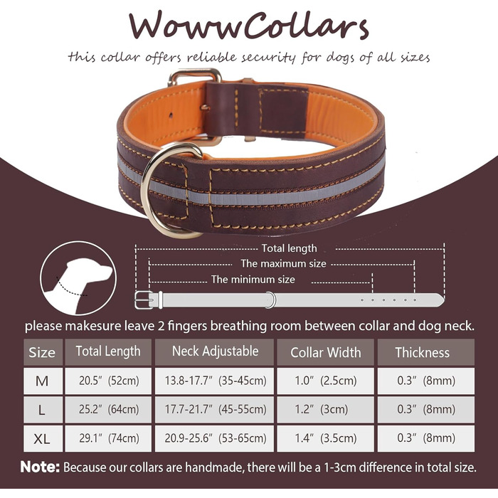 Нашийник для собак з натуральної шкіри, великих та екстра-великих порід (колір коричневий, розмір M)