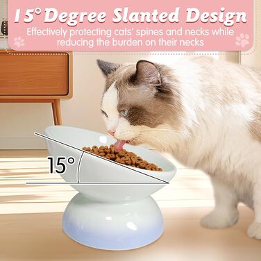 Підвищений годівниця для котів та маленьких собак Kathson, кераміка, нахилена, проти блювоти, 4 шт. (Blue, Green, Purple, Pink)