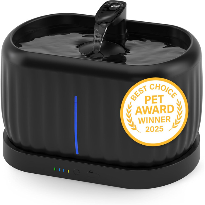 Турбофонтанчик для котів Pretty Paw з датчиком руху, бездротовий, 45 днів роботи від акумулятора, фільтр, 4 л, BPA Free, чорний