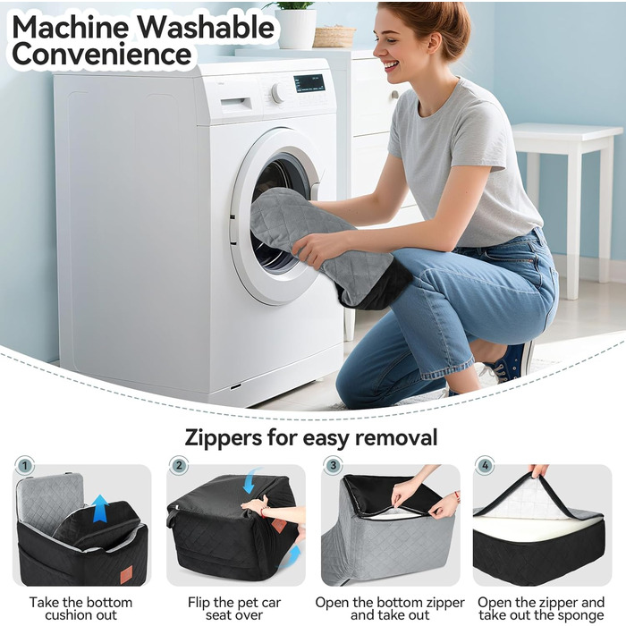 Автокрісло для собак маленьких та середніх порід (до 15 кг), з безпечними ременями, знімний та миючий чохол, чорний/сірий колір