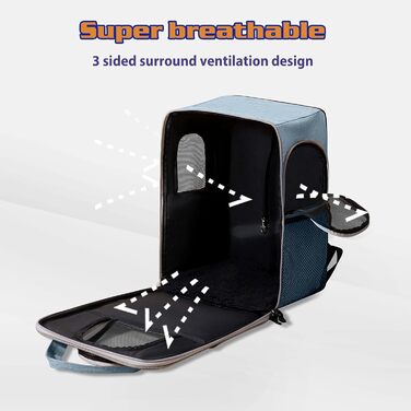 Рюкзак для собак та котів PETCUTE, дихаючий, для маленьких тварин, з відбиваючим ременем, складаний, знімний килимок, внутрішній ремінь безпеки, для прогулянок (Блакитний)