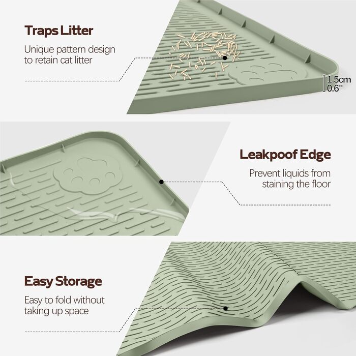 Килимок для котячого туалету Bartuke Katzenklo Matte, великий розмір 101 x 71 см, силіконовий, для контролю розсипання, м'який для лапок, легко миється (зелений)