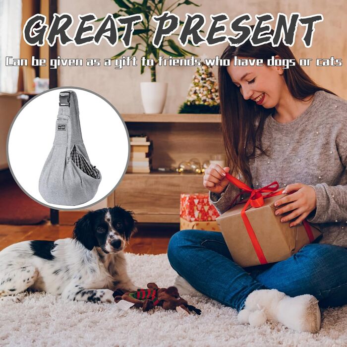 Тканина-слінг для цуценят, двостороння, звільняє руки для маленьких та середніх собак та котів, м'яка та зручна, регульована сумка на плече для прогулянок на вулиці, подорожей та покупок (сіра)