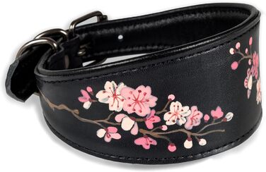 Ручний розпис шкіряний нашийник для грейхаундів FAVPET з QR-кодом, рожевий сакура (M)