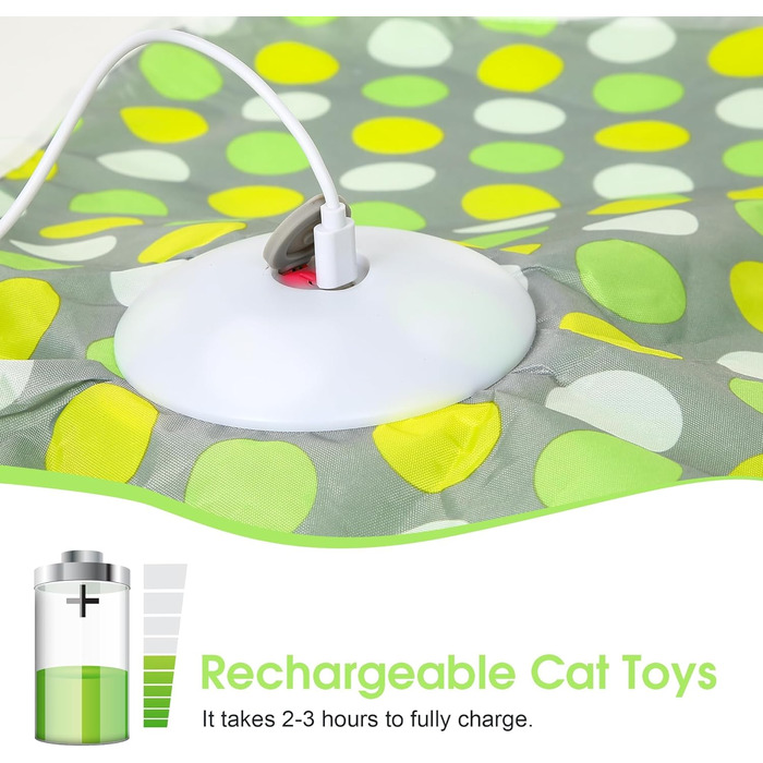 Інтерактивна іграшка для котів FUGODIWI: електрична, з автоматичним полюванням на мишей, знімні пір'я, USB-зарядка, зелена