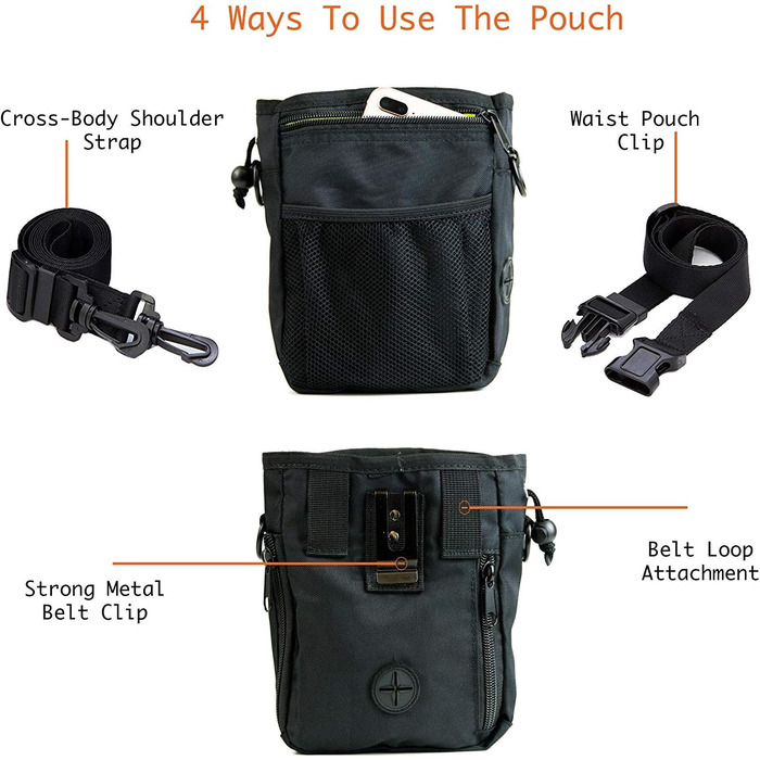 Сумка для ласощів для собак Hanwell з дозатором для прибирального інвентарю - водонепроникна, чорна